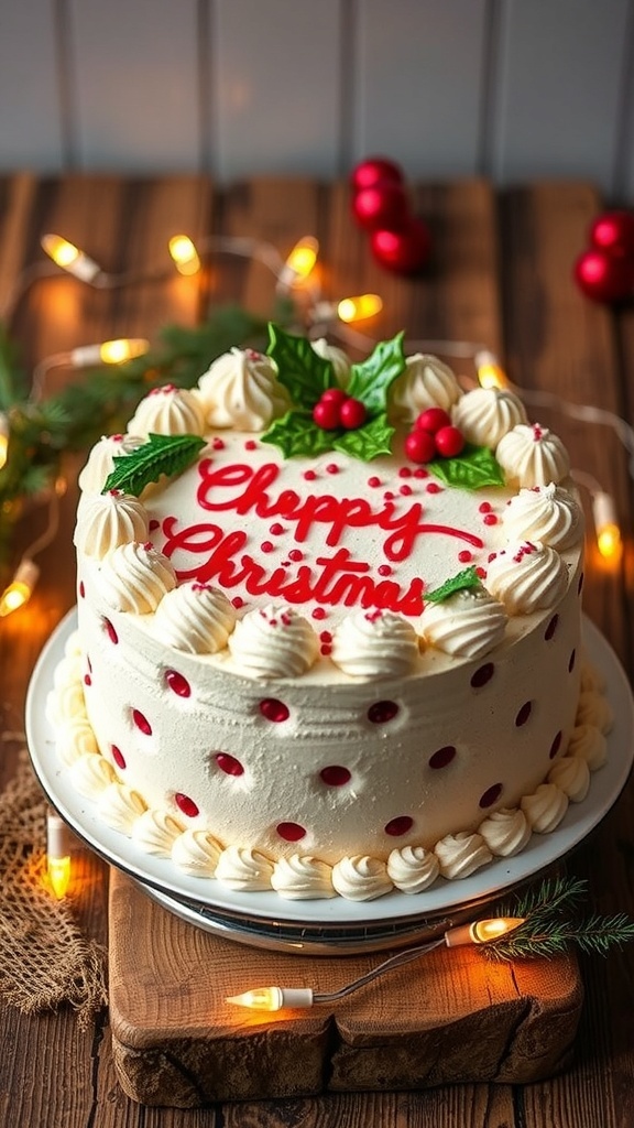 6-Inch Festive Christmas Cake Recipe A 6-inch Christmas cake decorated with icing and festive toppings, surrounded by holiday decorations.
